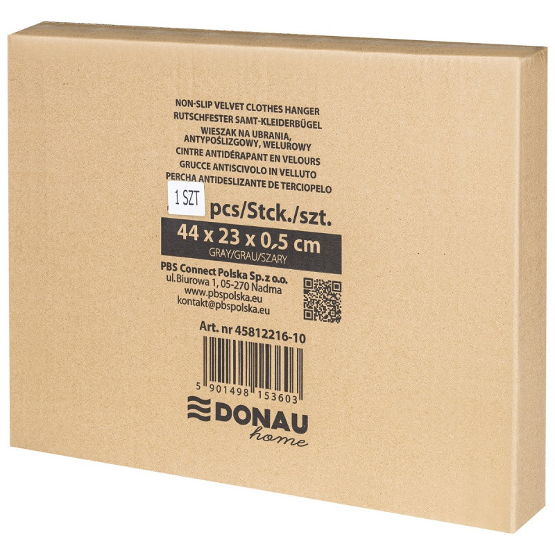 Wieszak na ubrania antypoślizgowy DONAU HOME, 44x23x0,5cm, 20 szt., szary