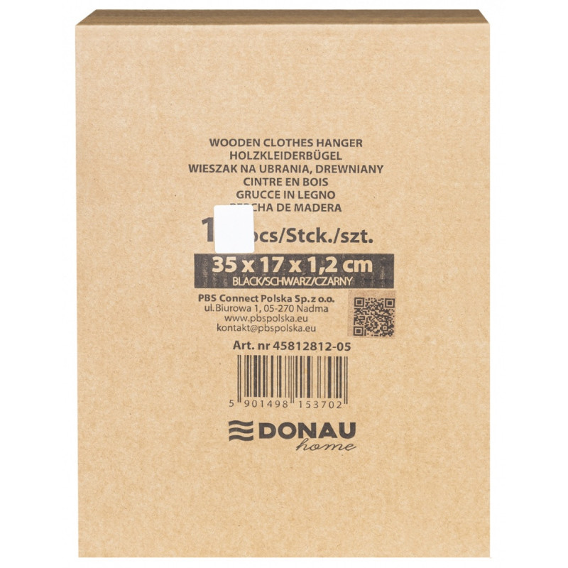 Wieszak na spodnie drewniany DONAU HOME, 35x17x1,2cm, 10 szt., czarny