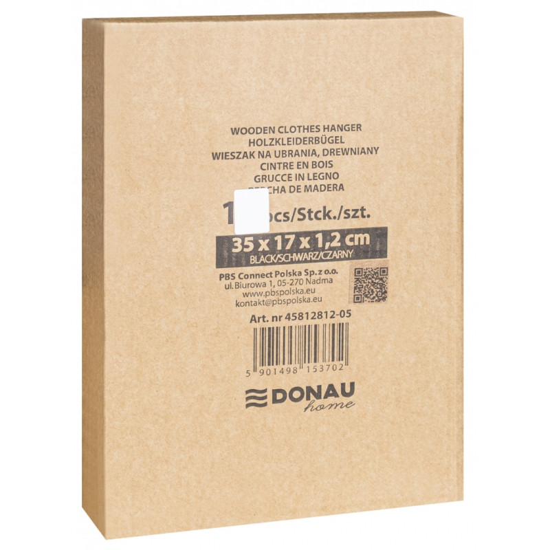 Wieszak na spodnie drewniany DONAU HOME, 35x17x1,2cm, 10 szt., czarny