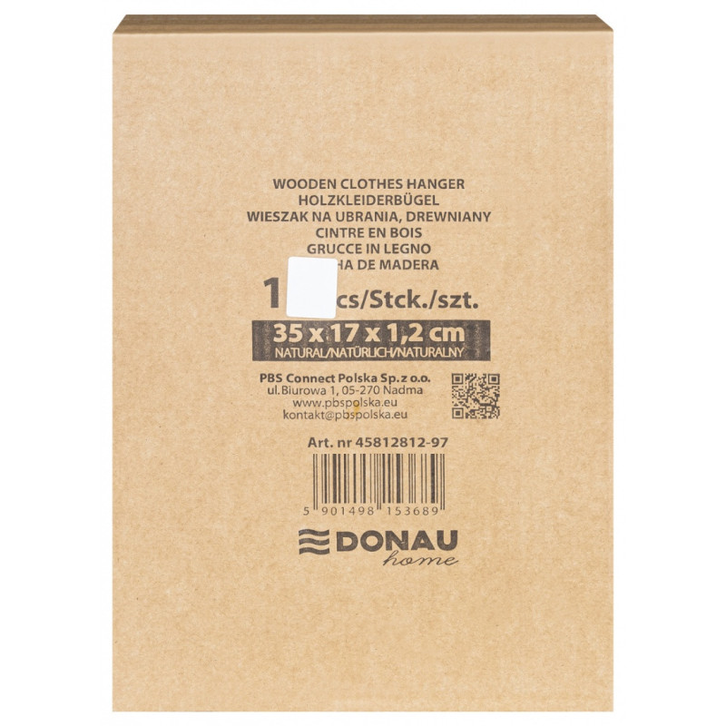 Wieszak na spodnie drewniany DONAU HOME, 35x17x1,2cm, 10 szt., naturalny