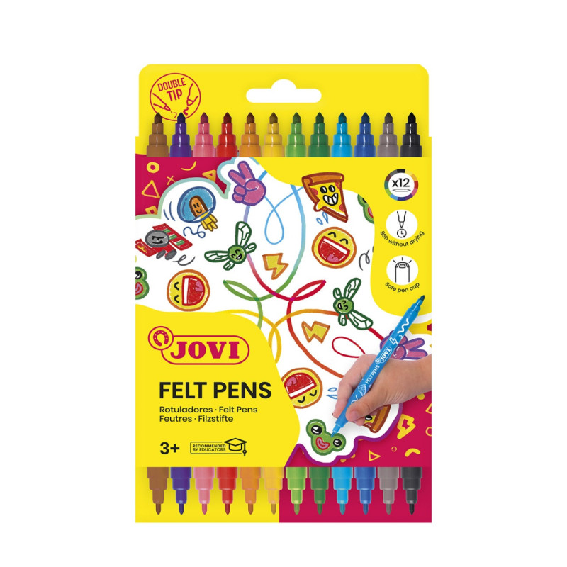 Flamastry JOVI, dwustronne, 12 szt., mix kolorów