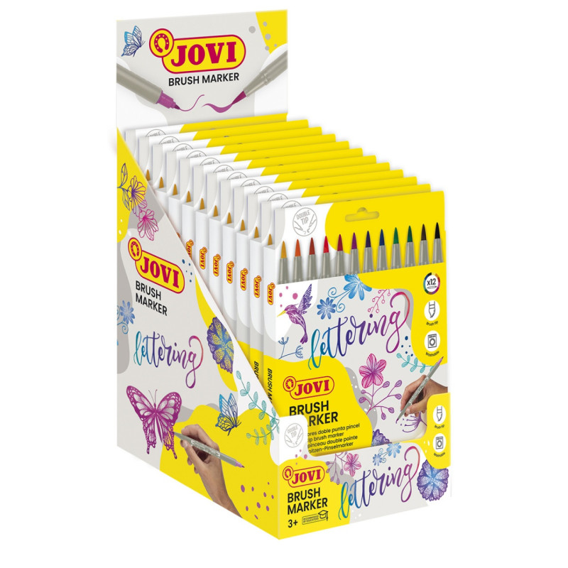 Brush markery JOVI, końcówka z pędzelkiem, dwustronne, 12 szt., mix kolorów