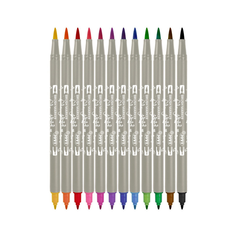 Brush markery JOVI, końcówka z pędzelkiem, dwustronne, 12 szt., mix kolorów