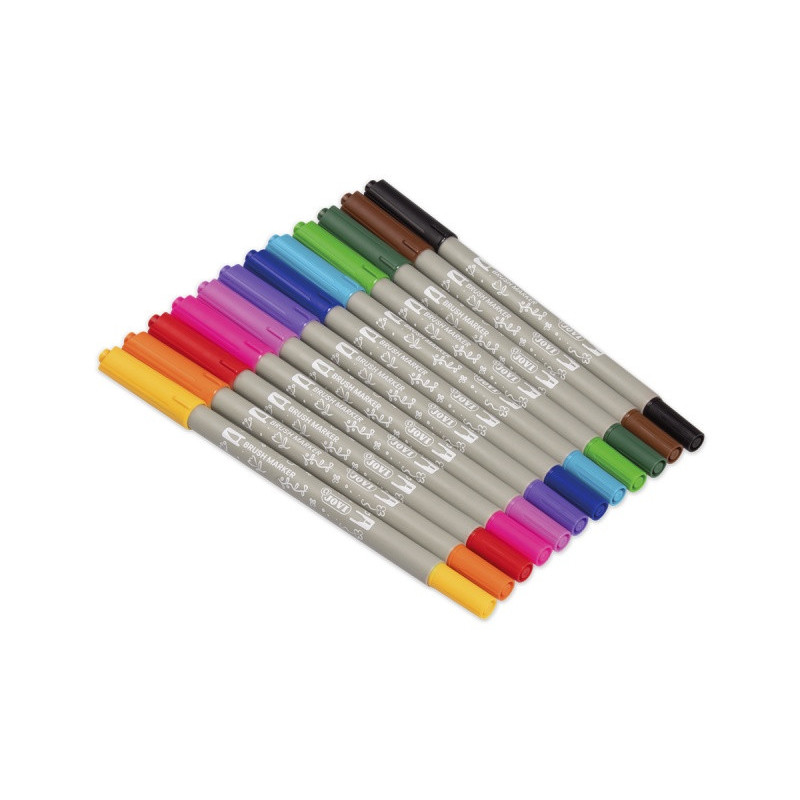 Brush markery JOVI, końcówka z pędzelkiem, dwustronne, 12 szt., mix kolorów
