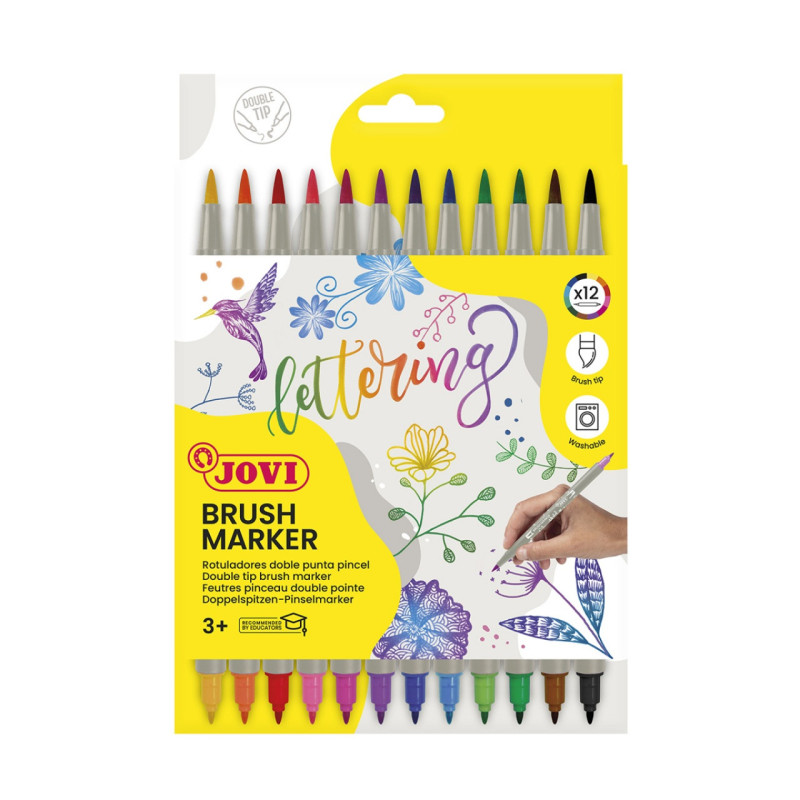 Brush markery JOVI, końcówka z pędzelkiem, dwustronne, 12 szt., mix kolorów