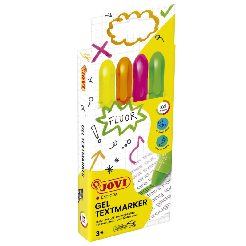 Zakreślacze żelowe JOVI, neonowe, 4 szt., mix kolorów