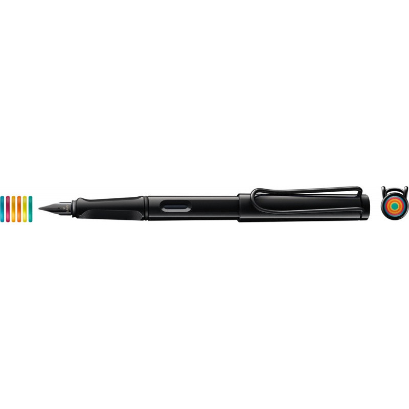 Pióro wieczne LAMY Safari 0B2 All Black, 6 kolorowych pierścieni, stalówka EF, czarne