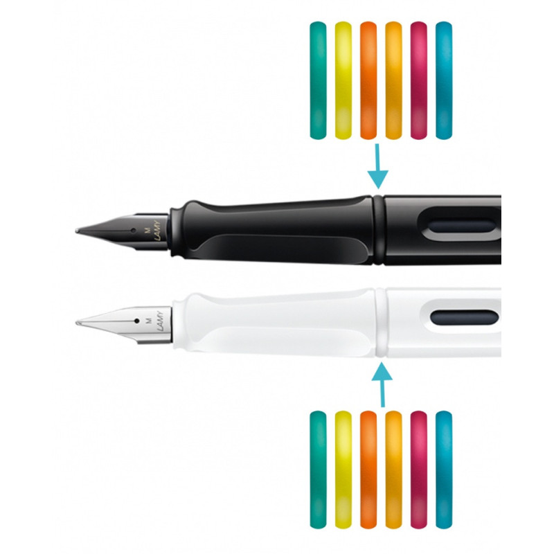Pióro wieczne LAMY Safari 0B2 All Black, 6 kolorowych pierścieni, stalówka F, czarne