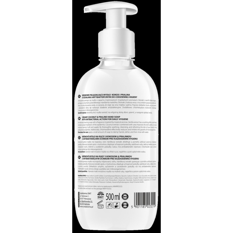 Kremowe mydło do rąk CLEANHANDS, 500ml, pralina i kokos