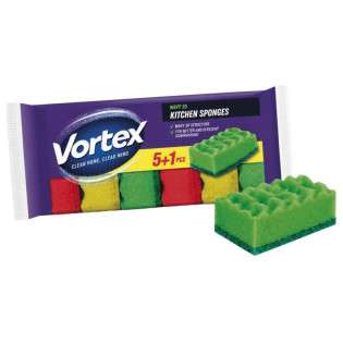 Gąbka kuchenna VORTEX Wavy 3D, 5+1 szt., mix kolorów