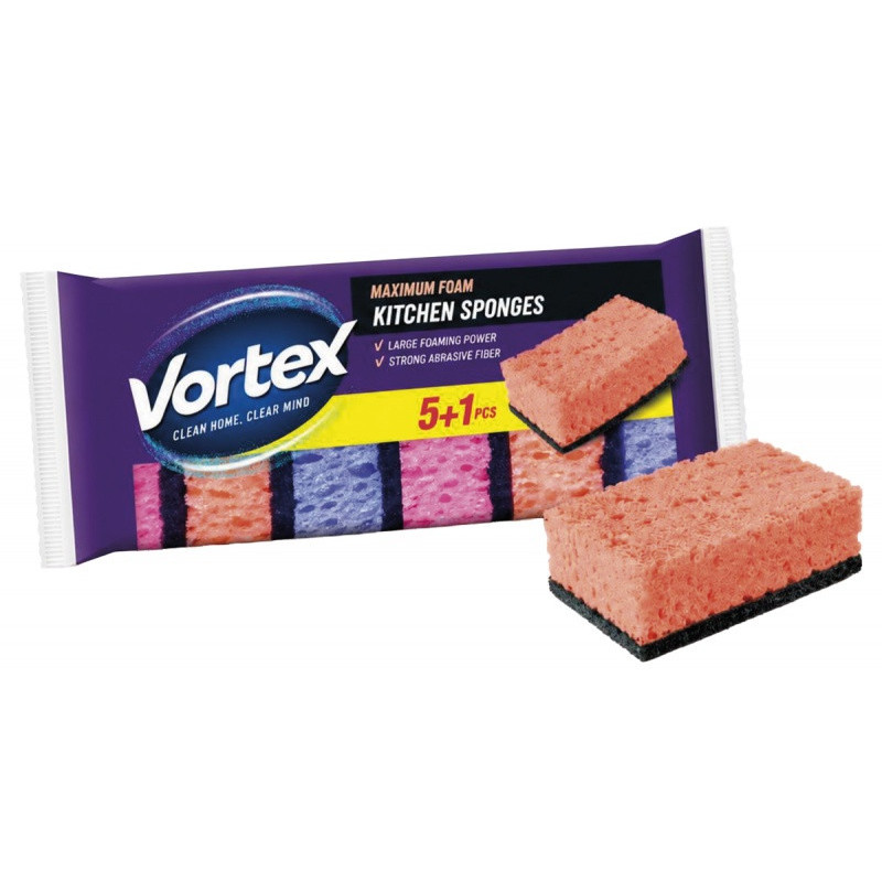 Gąbka kuchenna VORTEX Wavy 3D, 5+1 szt., mix kolorów