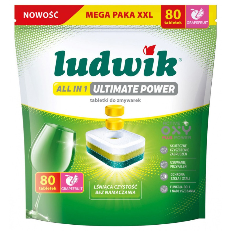 Tabletki do zmywarek All in 1 Ultimate Power LUDWIK, 80 szt., grapefruit