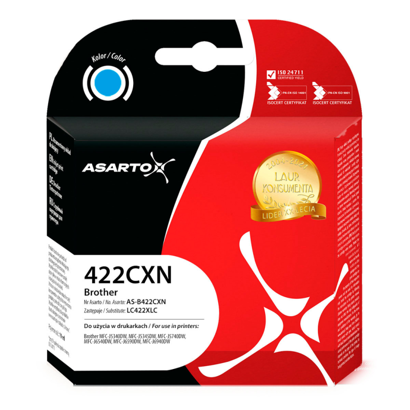 Tusz Asarto do Brother 422CXN | LC422XLC | 1500 str. | 19ml | cyan