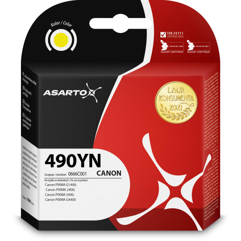 Tusz Asarto do Canon GI-490YN | 0666C001 | 70ml | yellow