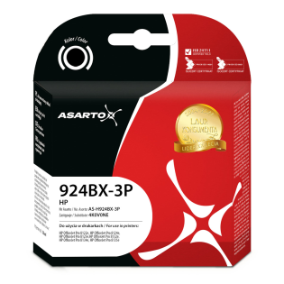 Tusz Asarto do HP 924e 3-PACK | 4K0V0NE | 924BX-3P| 3*1000 str. | black