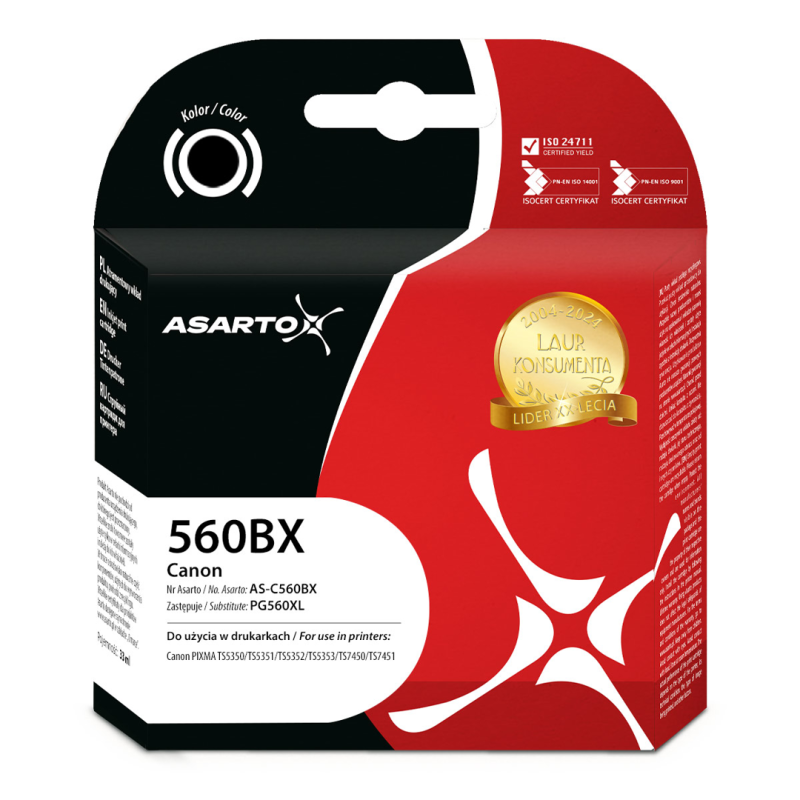 Tusz Asarto do Canon 560BX | 3712C001 | PG560XL | 600 str. | black