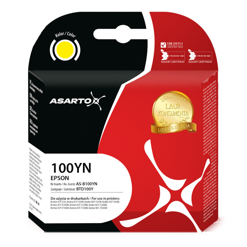 Tusz Asarto do Brother 100YN | BTD100Y | 48ml | yellow