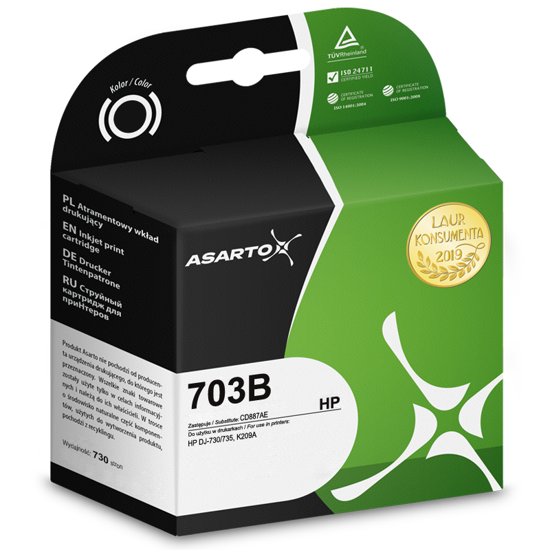 Tusz Asarto do HP 703B | CD887AE | 730 str. | 20ml | black