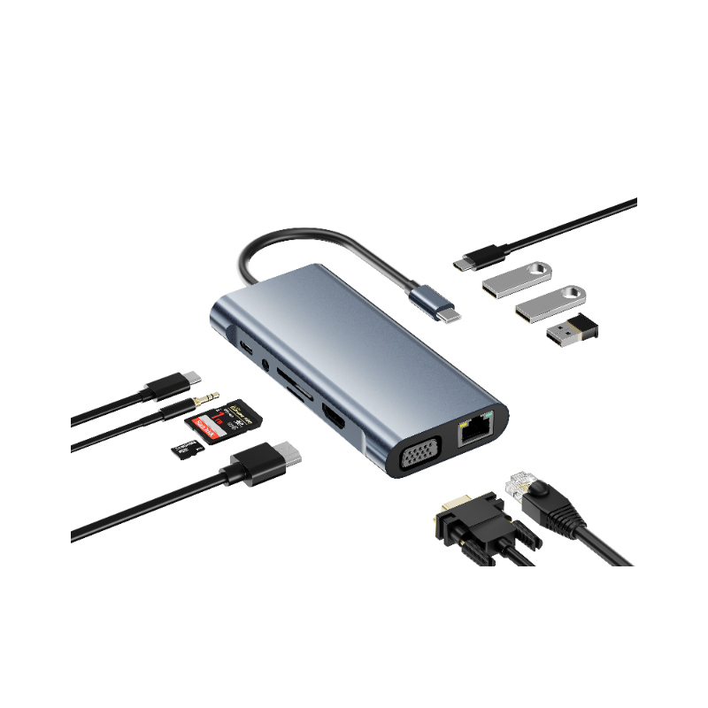 Bounn Adapter 11w1 TypeC to HDMI (4K@30Hz)+VGA+3.5mm Audio+RJ45(1000Mbps)+U