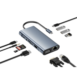 Bounn Adapter 11w1 TypeC to HDMI (4K@30Hz)+VGA+3.5mm Audio+RJ45(1000Mbps)+U