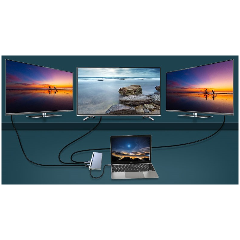 Bounn Adapter 12w1 TypeC to HDMI (4K30Hz)+DP+VGA+RJ45(1000Mbps)+USB3.0*2+US