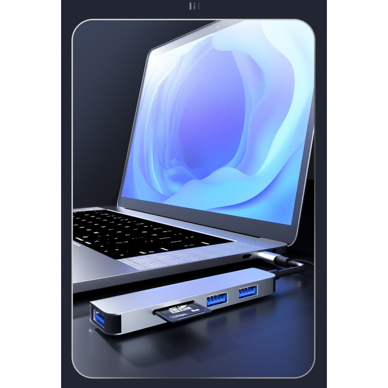 Bounn Adapter 5w2 USB/Type-C to USB3.0+USB2.0*2+SD/TF