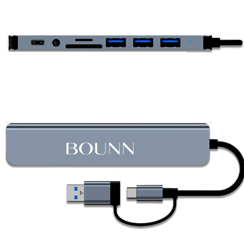 Bounn Hub USB-C + USB-A 8w2 rozdzielacz 3xUSB 2.0 Sd/Tf USB-C miniJack USB 3.0
