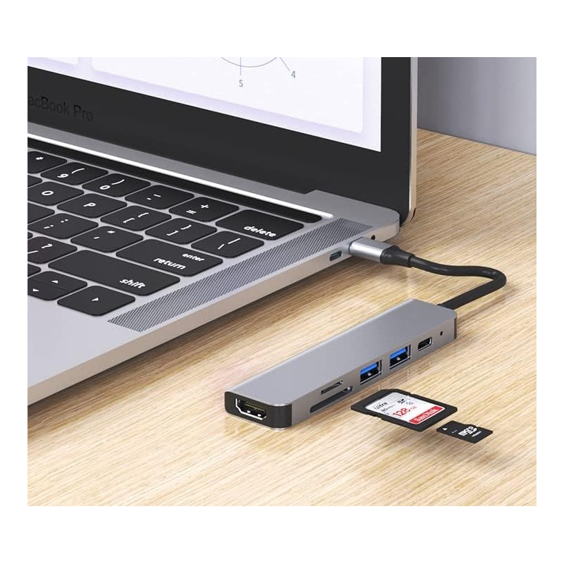Hub 6w1 USB-C HDMI 4K30hz USB C USB3.0 USB2.0 + SD/TF