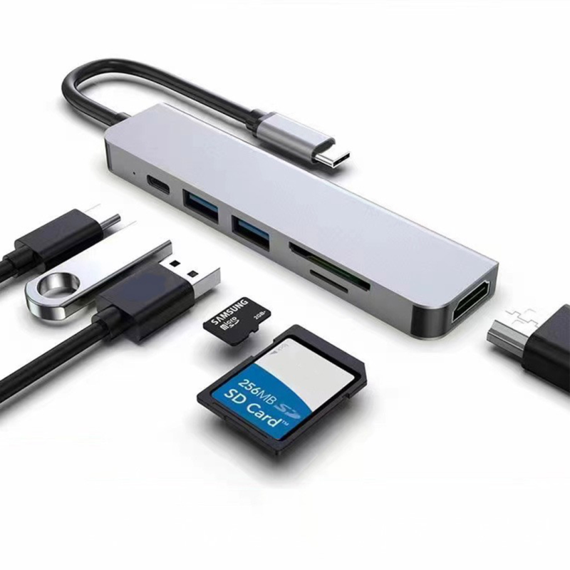 Hub 6w1 USB-C HDMI 4K30hz USB C USB3.0 USB2.0 + SD/TF
