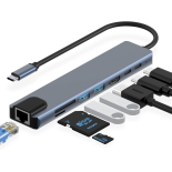 Adapter 8w1 Typ-C to HDMI +RJ45(100Mbps)+USB3.0+USB2.0+SD/TF+68W PD+U