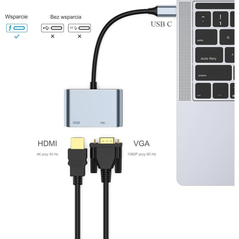 Adapter TYPE C/HDMI 4k 30hz+VGA