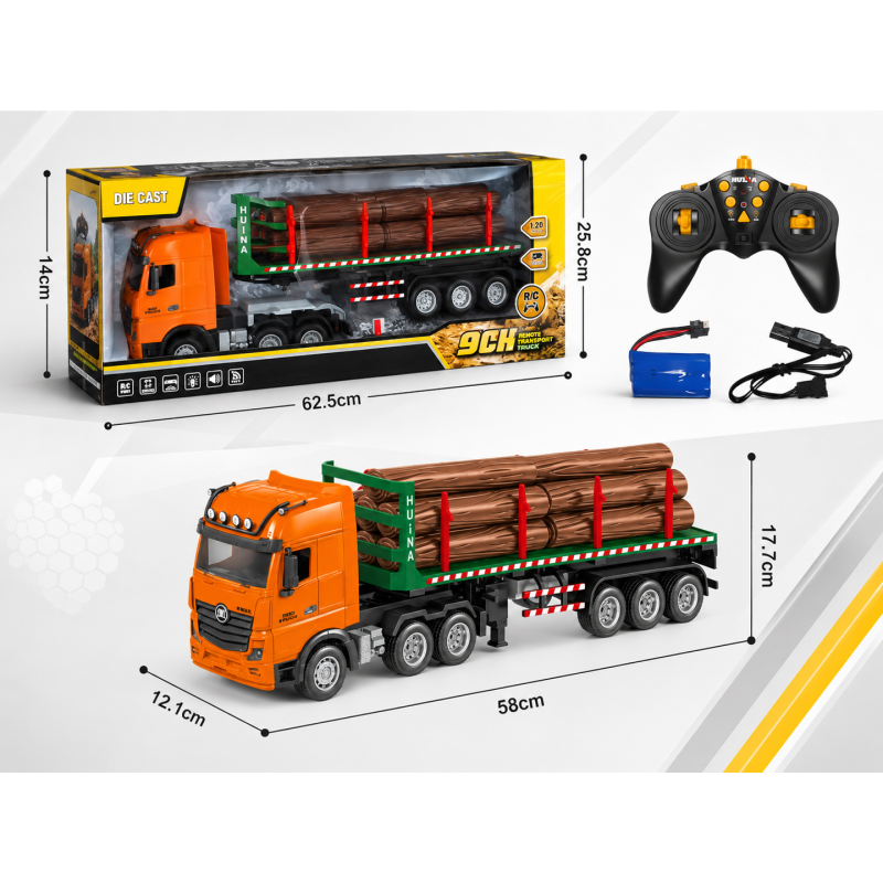 Samochód ciężarowy z naczepą do transportu drewna zdalnie sterowany 1:18 RC