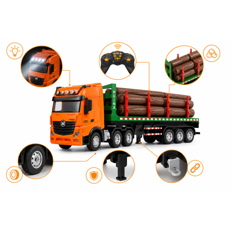 Samochód ciężarowy z naczepą do transportu drewna zdalnie sterowany 1:18 RC