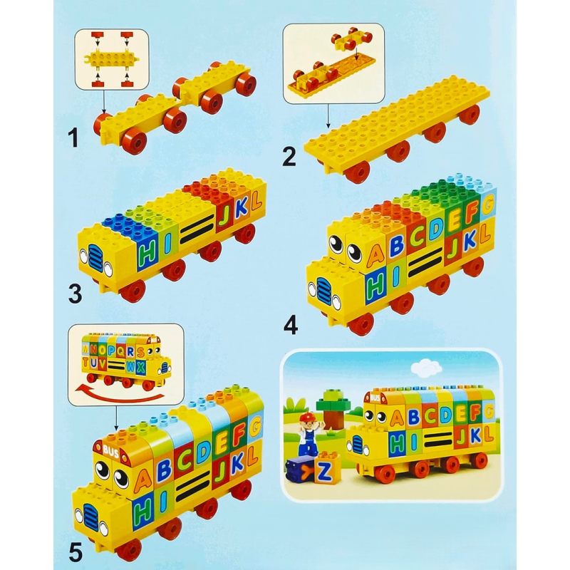Klocki konstrukcyjne autobus edukacyjny literki 53 elementy