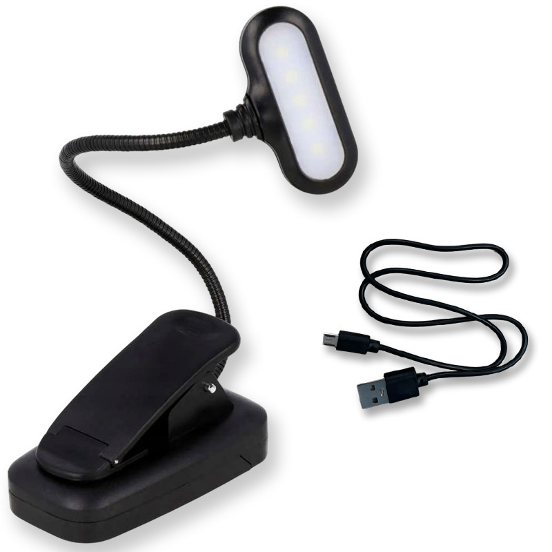 Lampka LED nocna z klipsem na książkę czarna