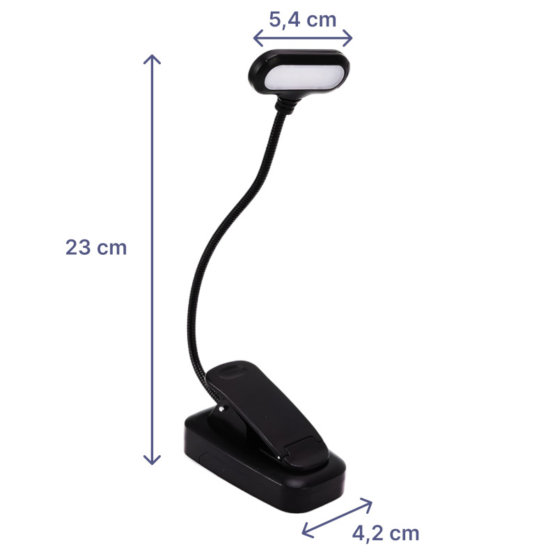 Lampka LED nocna z klipsem na książkę czarna