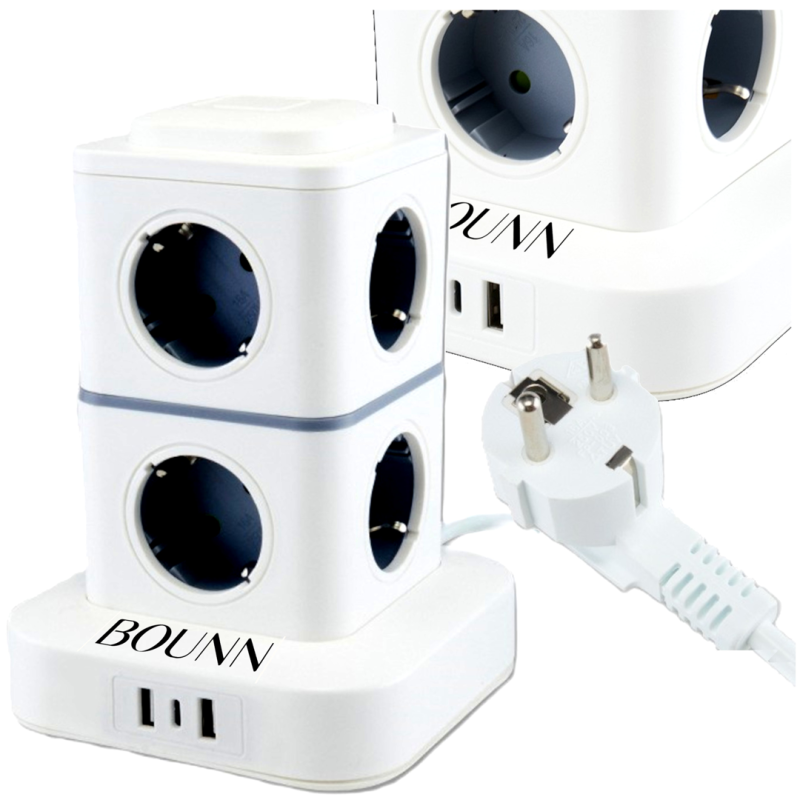 BOUNN listwa zasilająca przeciwprzepięciowa 11 gniazd 3xUSB 1,5m