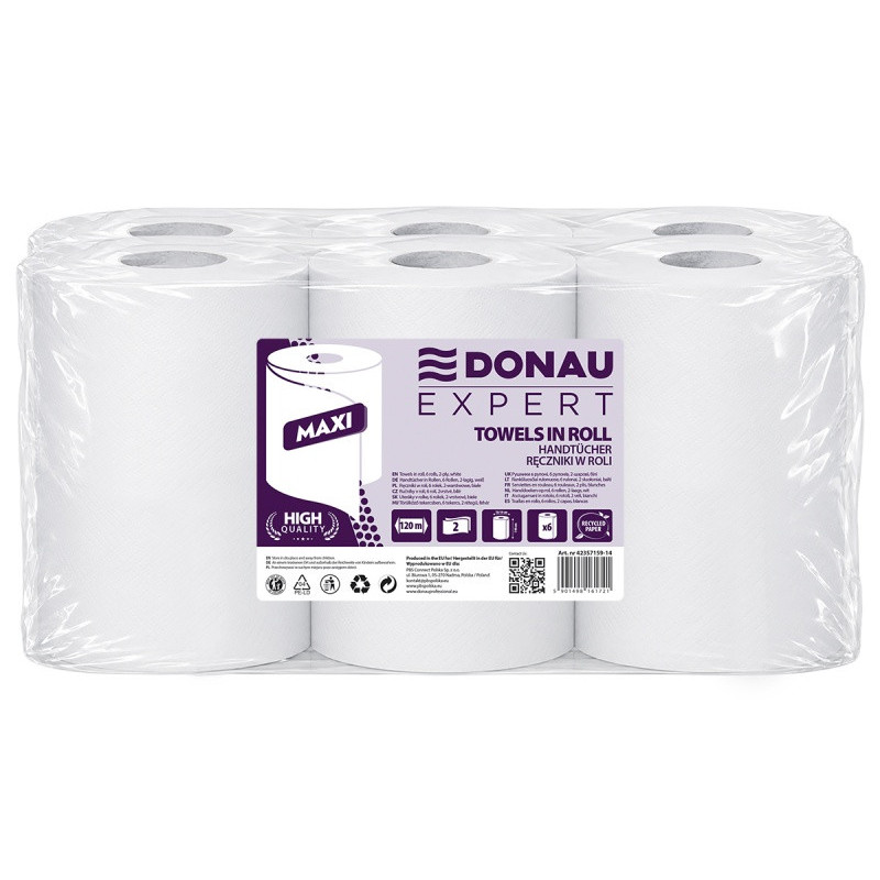 Ręcznik w roli makulaturowy DONAU EXPERT Maxi, 2-warstwowy, 120m, 6szt., biały